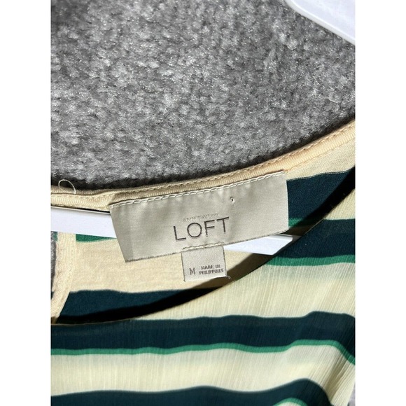 Ann Taylor Loft Striped Sheer Overlay Sleeveless Tank Top Womens Medium Green - Picture 3 of 9